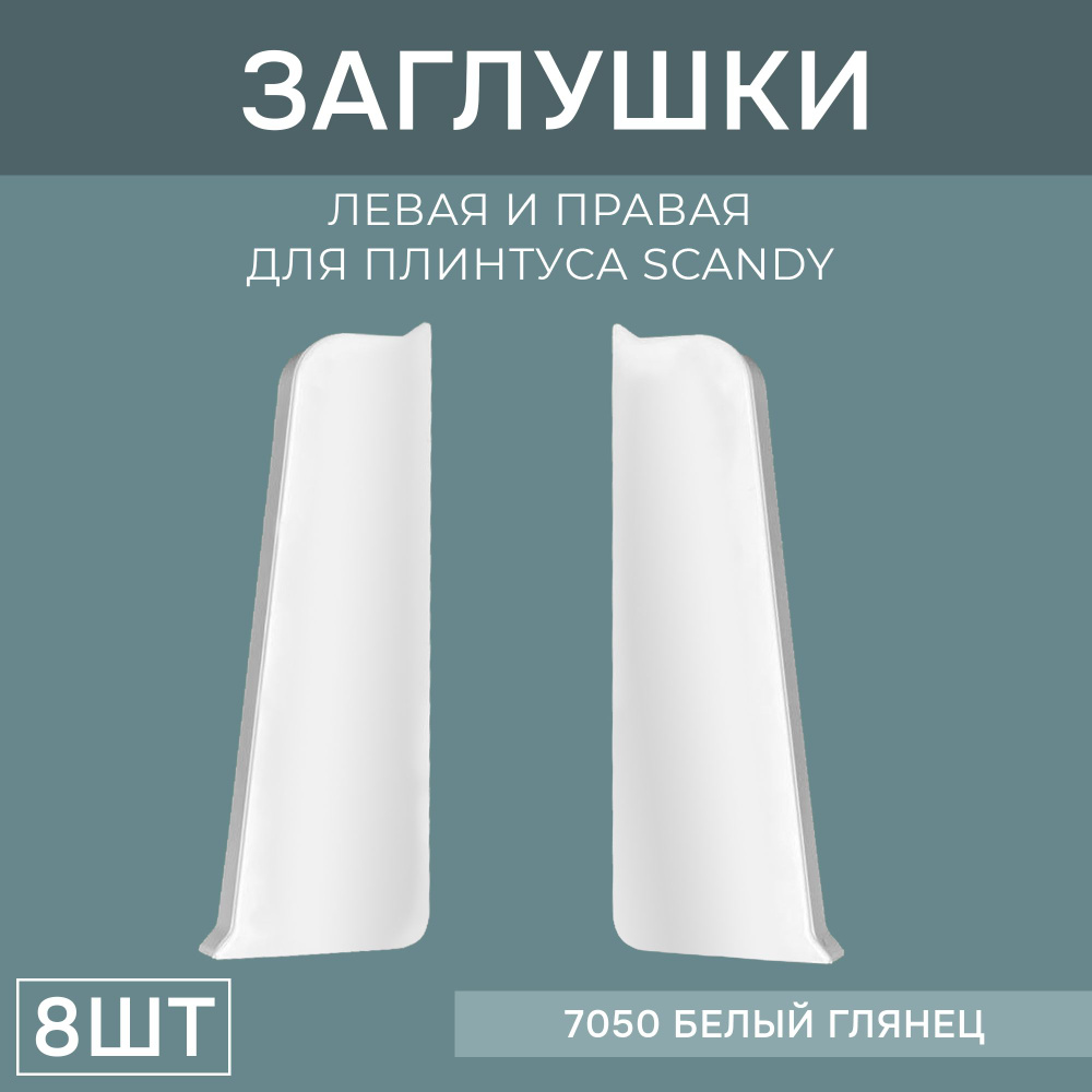 Заглушка левая+правая 75мм для напольного плинтуса Scandy 4 блистера по 2 шт, цвет: Белый Глянец  #1