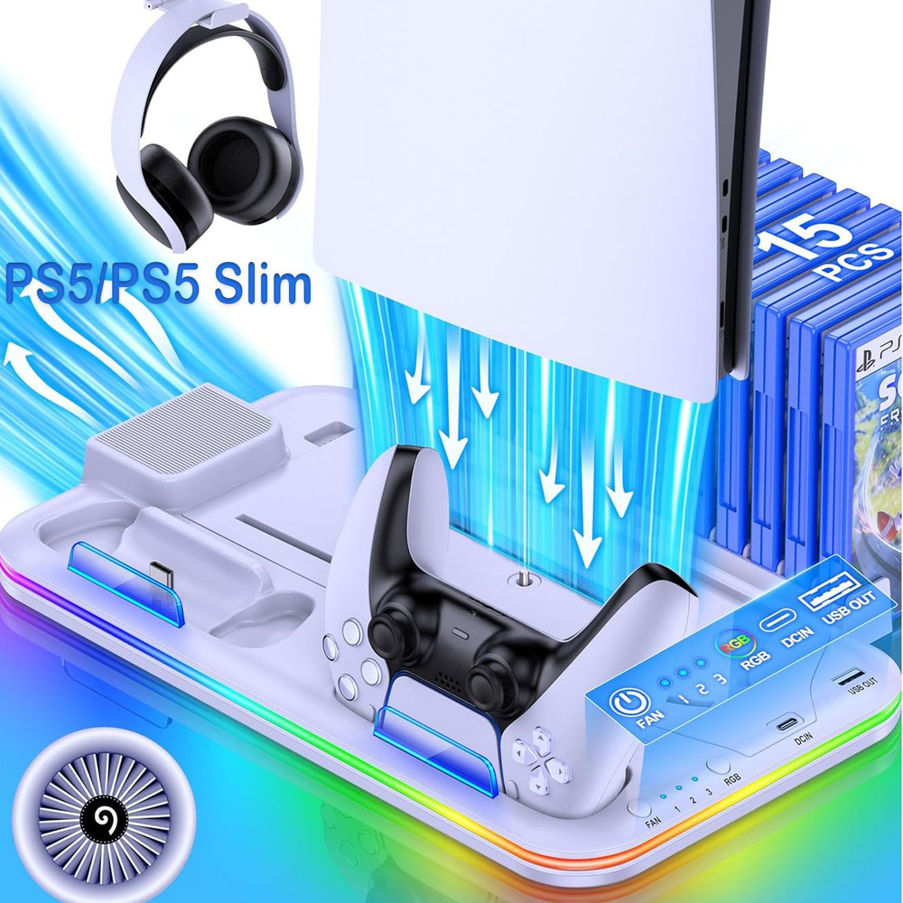 Подставка и охлаждающая станция для PS5 / PS5 Slim с зарядной станцией ...