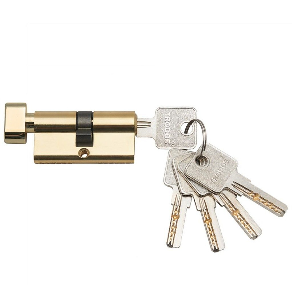 Личинка замка двери Trodos, ЦМВП, 209213, 70 мм, с заверт, золото, блистер, 5 ключей  #1