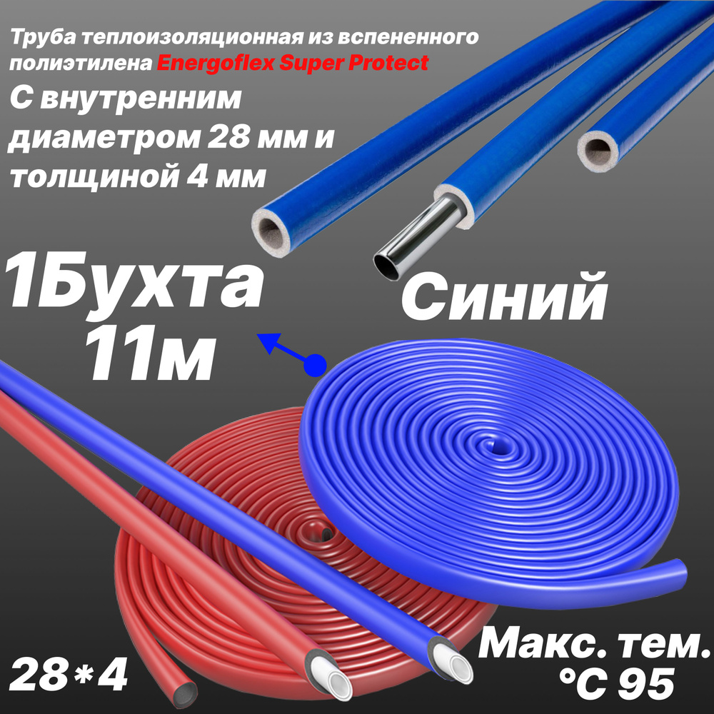 Труба теплоизоляционная из вспененного полиэтилена 28/4 -Синий- Energoflex Super Protect - 11 м (1 Бухта) #1