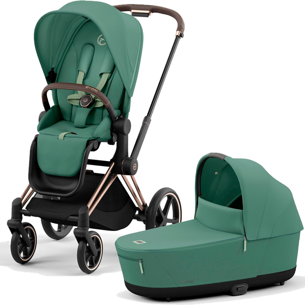 Универсальная коляска 2 в 1 Cybex Priam IV, цвет Leaf Green зеленый на шасси Rosegold, с рождения до #1