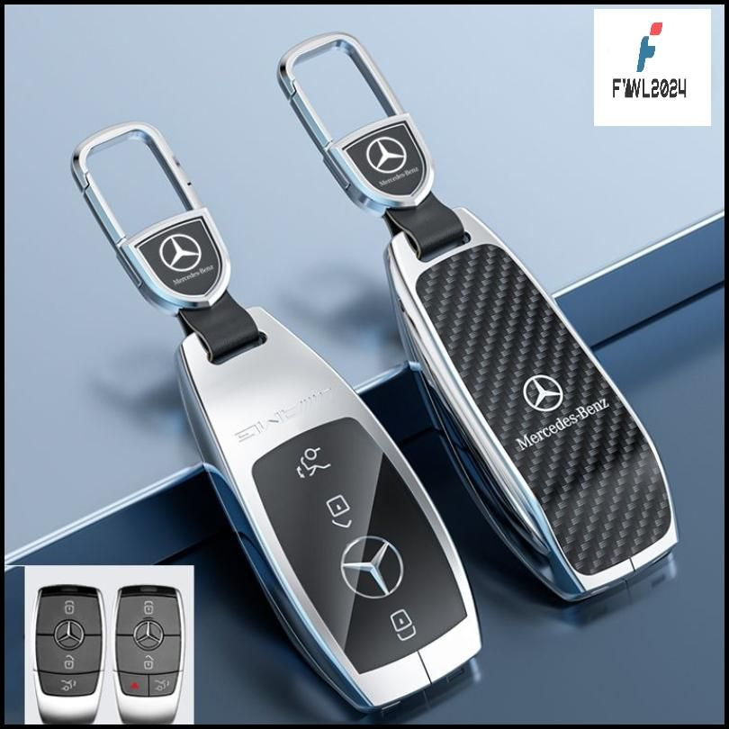 HIBEYO Custodia Portachiavi Mercedes In TPU E Pelle - Blu, Protezione Antiurto Con Moschettone