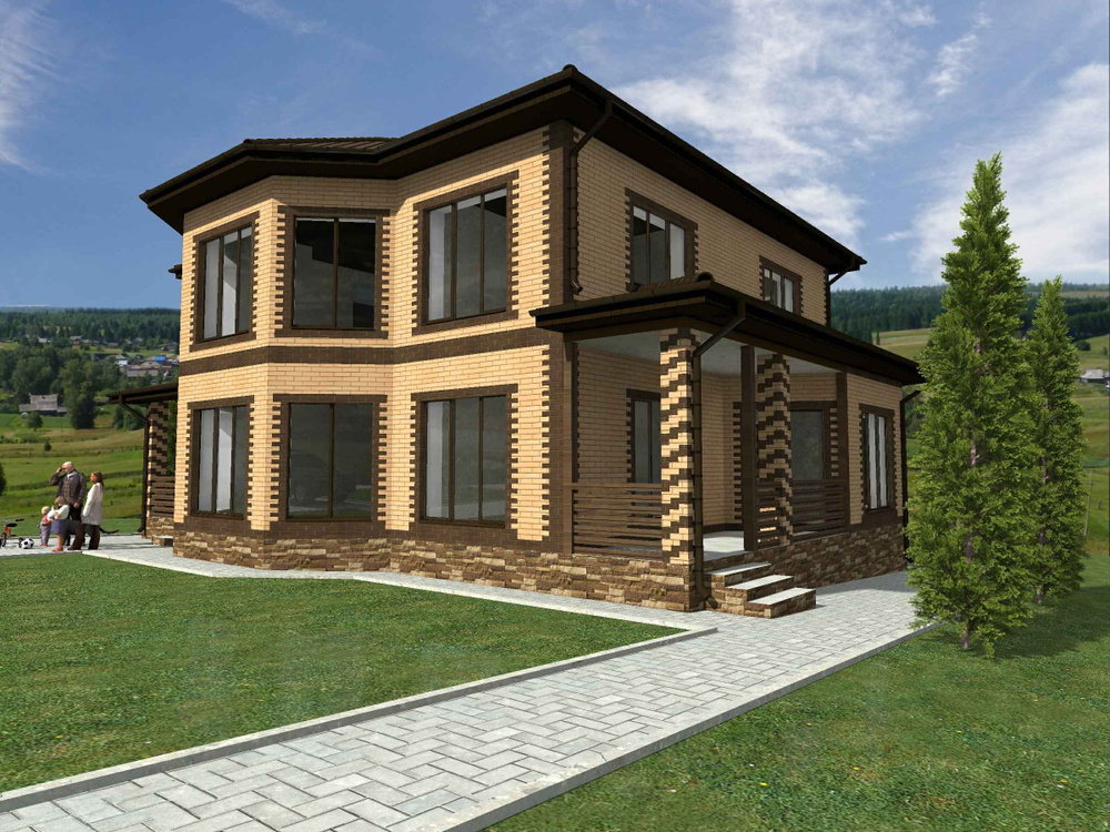 Проект двухэтажного дома ( площадь 228.2 кв.м )без гаража из керамического блока с облицовкой из керамического #1