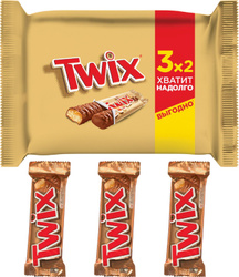 Шоколадный батончик Twix, 3 шт по 55 г / Печенье, шоколад, карамель