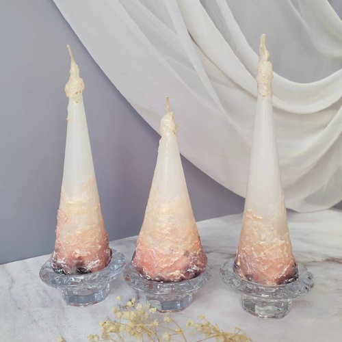Комплект свадебных свечей "Семейный очаг" Конус Розовый из пищевого парафина  #1