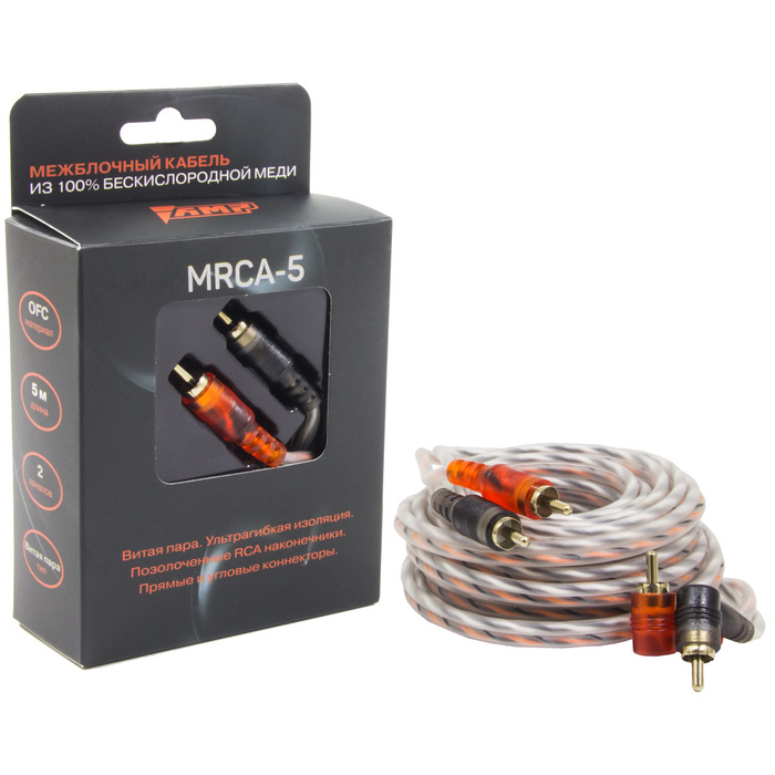 Кабель RCA, 2 канала, 5м, витая пара, угловые коннекторы ...