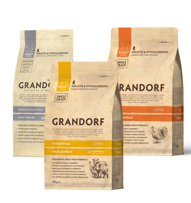 Grandorf набор Rabbit&Brown Rice + Turkey + 4 Meat Sterilized PROBIOTIC ...