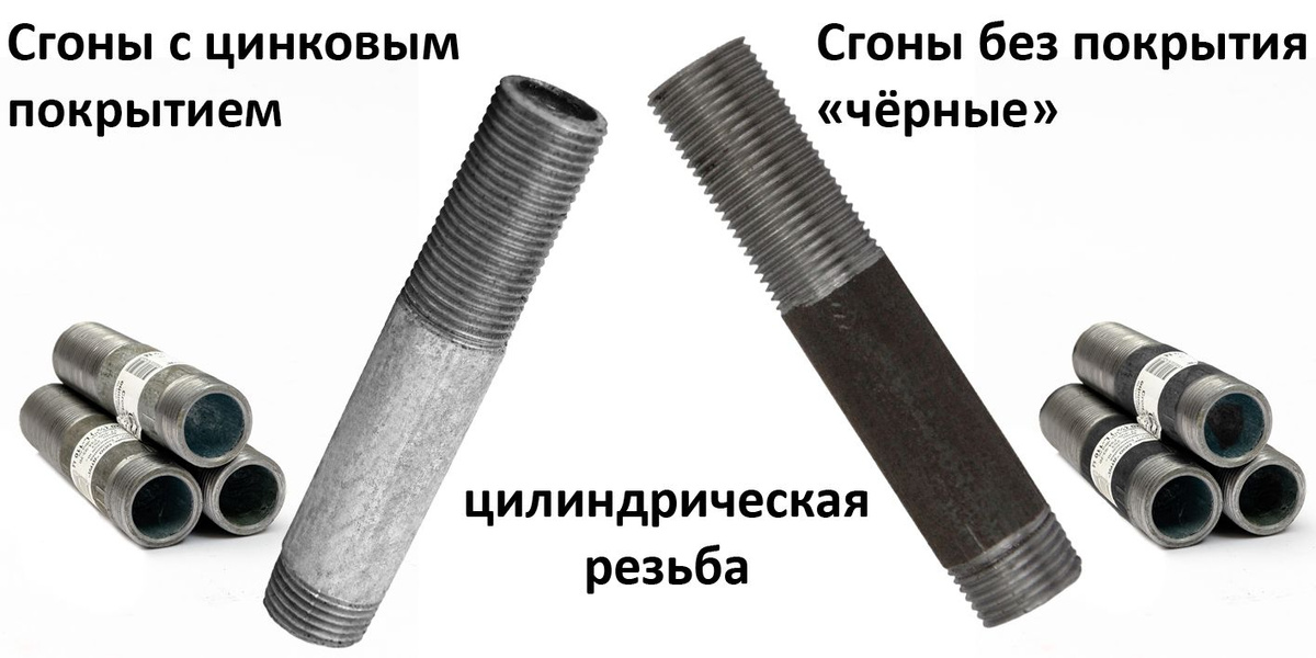 Сгоны с цинковым покрытием и без покрытия с цилиндрической резьбой
