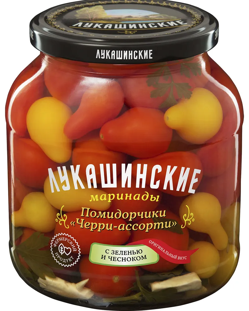 "Лукашинские" Помидорчики ЧЕРРИ-АССОРТИ маринованные с зеленью и чесноком 670г 1 шт, 670 г, 1 шт, фото 2