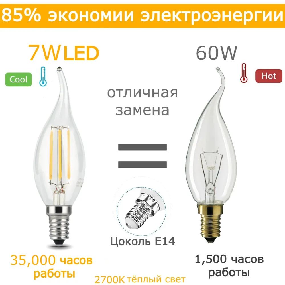 Лампочка Gauss E14 Свеча на ветру 550 Лм 2700 К - купить в интернет ...