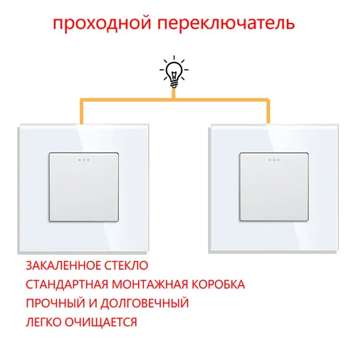 Выключатель одноклавишный проходной рамка стекло 10А 250 В Белый