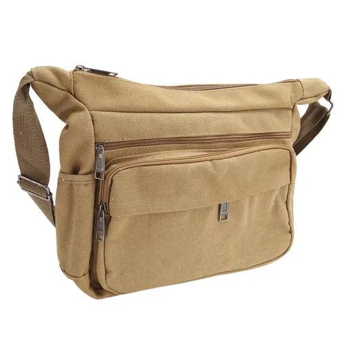 Холщовая сумка-мессенджер, хаки, мягкая, износостойкая, с регулируемым ремнем и передними карманами,