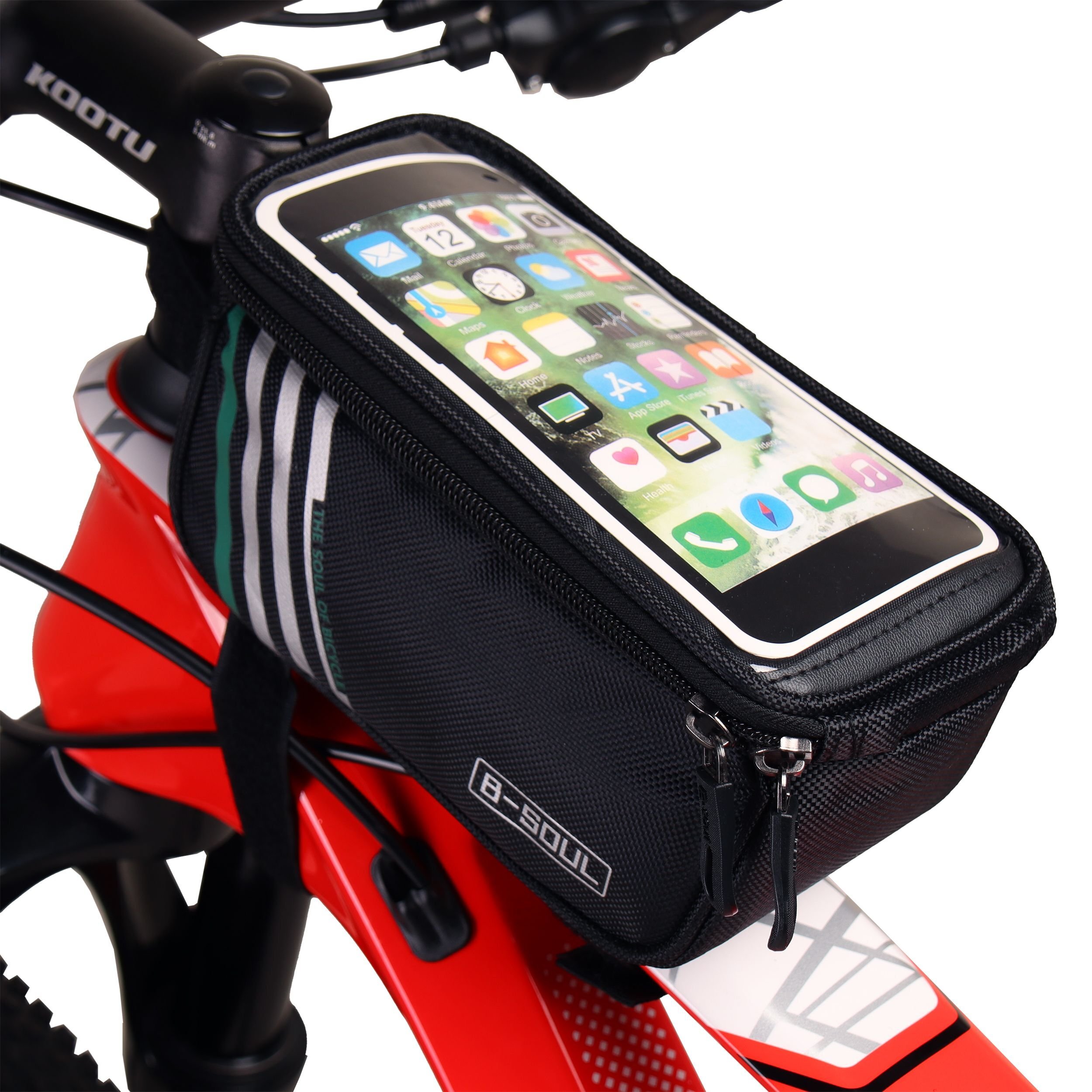Сумка велосипедная на раму BICYCLE SOUL, с отделением для смартфона, основной отсек на молнии, боковой карман-сетка, чёрная, 16 х 10 х 8 см Сумка велосипедная на раму BICYCLE SOUL, с отделением для смартфона, основной отсек на молнии, боковой карман-сетка, чёрная, 16 х 10 х 8 см