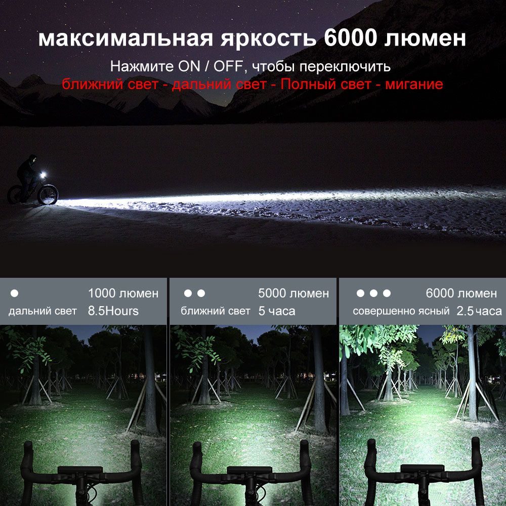NEWBOLER 10000 мАч Водонепроницаемый Велосипедный фонарь 6000 люмен ...