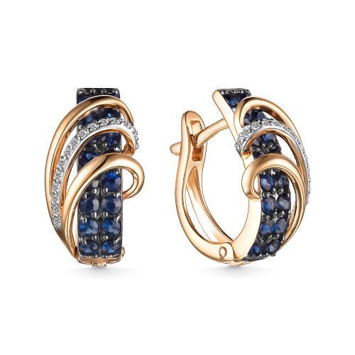 АЛЬКОР Золотые серьги 585 женские с 32 сапфирами и 30 бриллиантами ...