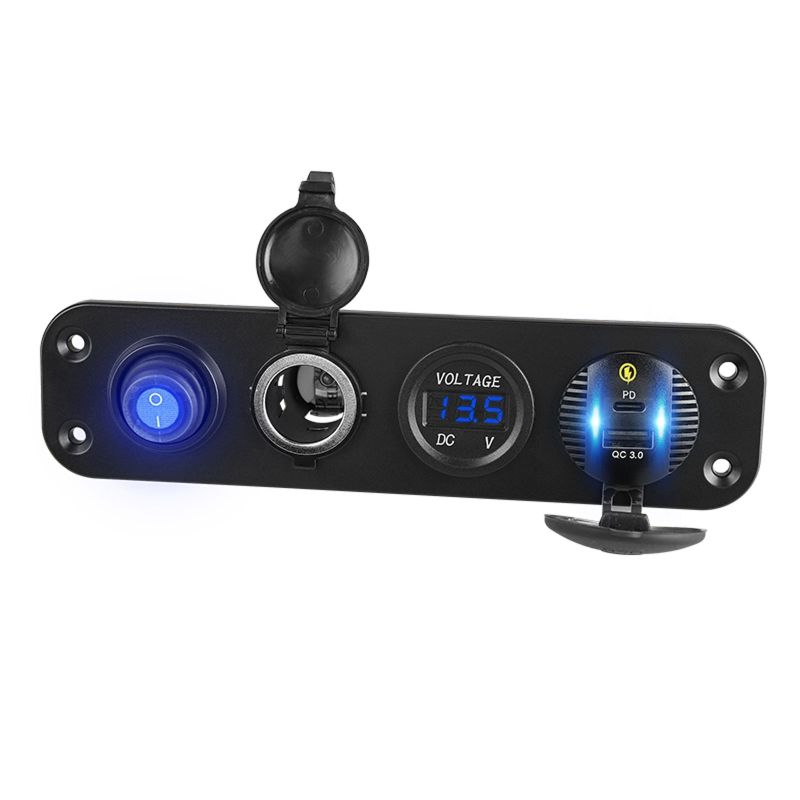 АвтомобильноезарядноеустройствоATUYYYCFGсцифровымдисплеемначетыреотверстия-синий