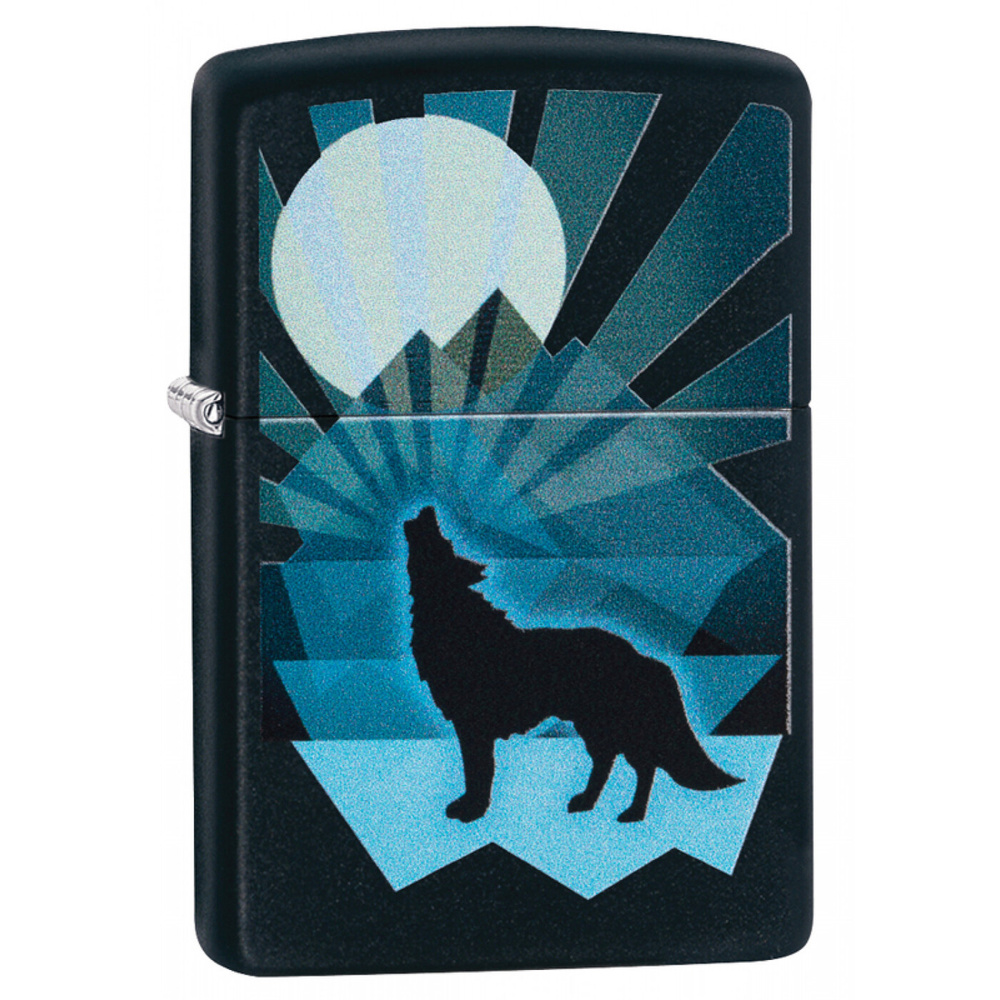 Зажигалка бензиновая ZIPPO Wolf and Moon Black Matte #1