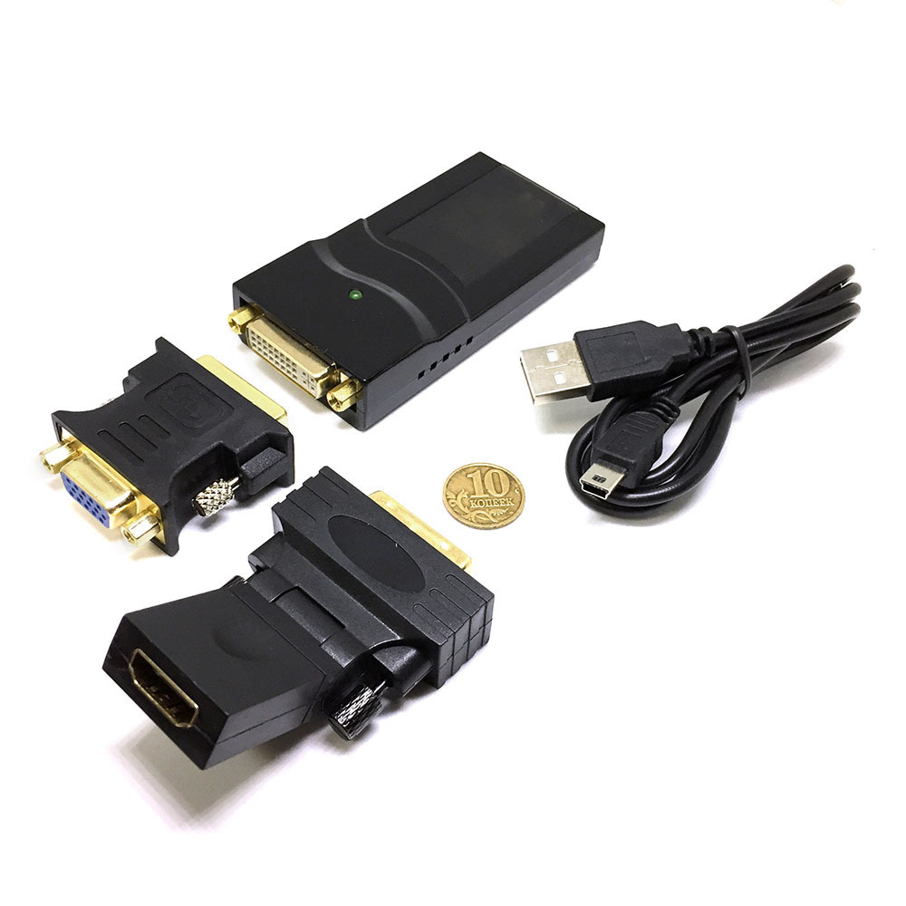 Espada Видеокарта внешняя USB 2.0 to VGA/HDMI/DVI, Full HD 1080p, H000USB,  чипсет DisplayLink DL-165 (H000USB)