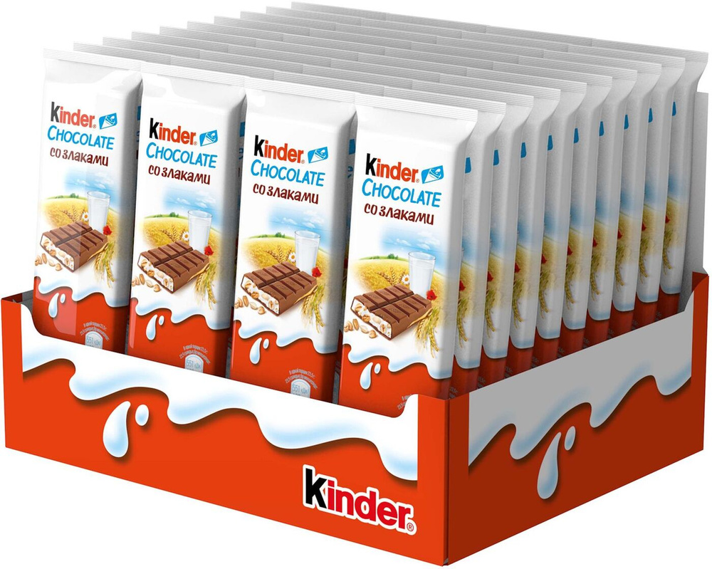 Шоколадный батончик Kinder Chocolate, молочный со злаками, 40 шт по 23,5 г  #1