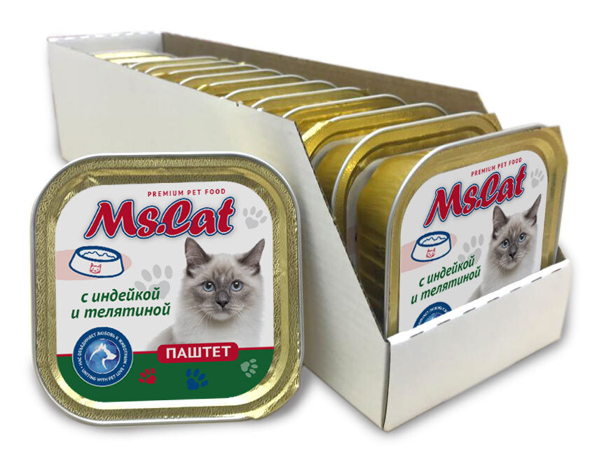 Мясные консервы для кошек Ms.Cat Паштет с индейкой и телятиной, 100 гр *15 шт  #1