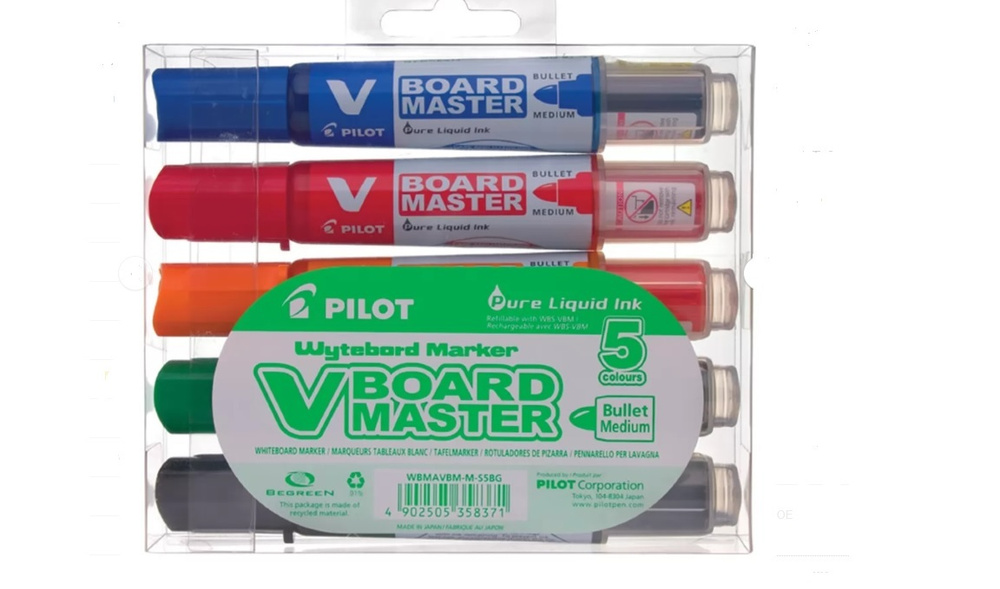 Набор маркеров PILOT V-BOARD Master по доске, 5 цв, 2-4 мм, сменный картридж  #1