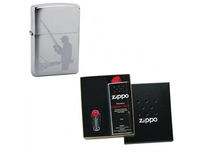 Набор зажигалка ZIPPO Fisherman Brushed Chrome в подарочной упаковке + топливо и кремни  #1