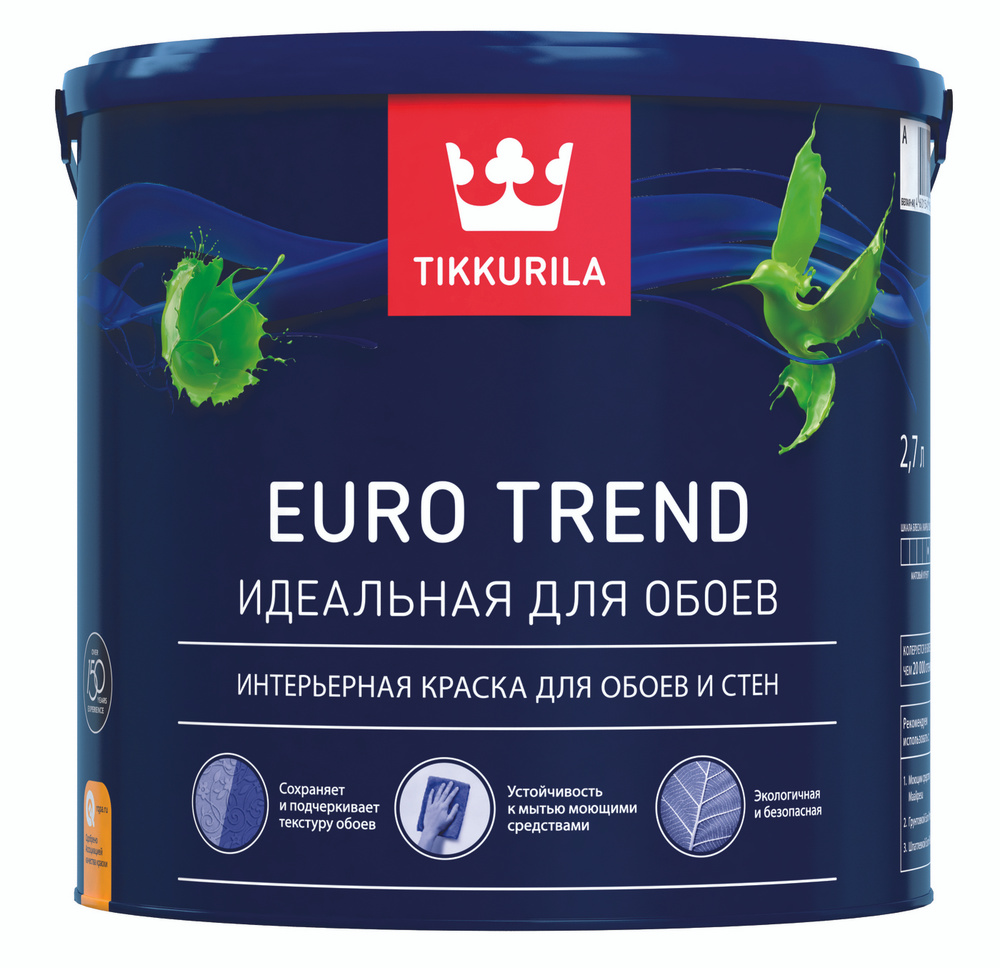 Краска Tikkurila EURO TREND, Водоэмульсионная, Матовое покрытие, белый -  купить в интернет-магазине OZON по выгодной цене (222761100)