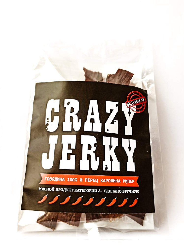 Острое сушеное мясо Crazy Jerky: 100% говядина и перец Каролина Рипер / очень острые мясные чипсы с перцем #1