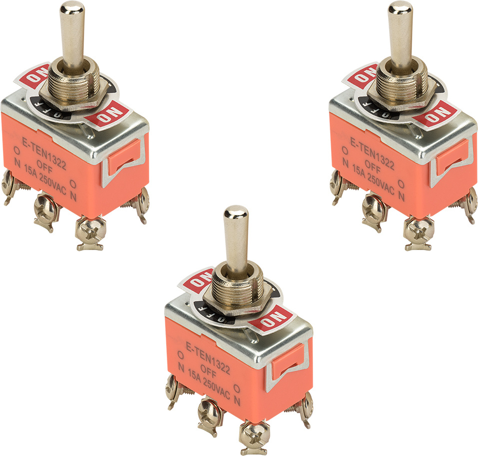 Тумблер 250V 15А (6c) ON-OFF-ON двухполюсный (KN-203), duwi набор 3шт.