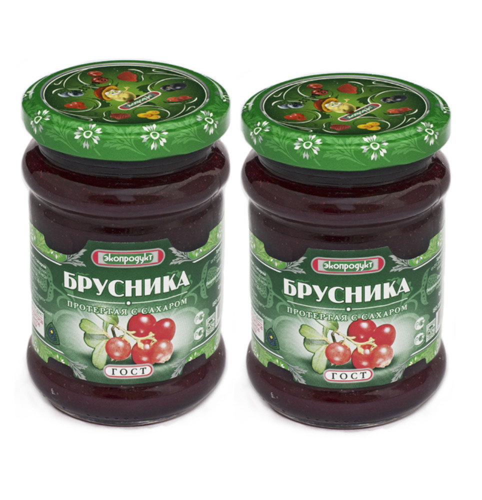 Брусника протертая с сахаром Экопродукт, 320г. цена за 2 штуки - купить с  доставкой по выгодным ценам в интернет-магазине OZON (285479102)