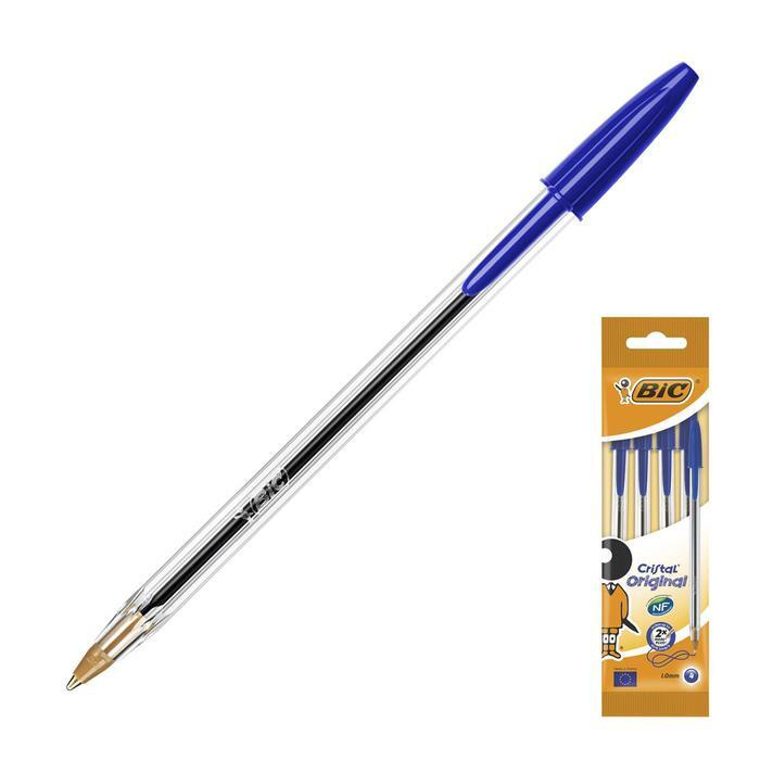 Ручка шариковая, синяя, среднее письмо, прозрачный корпус, BIC Cristal Original  #1