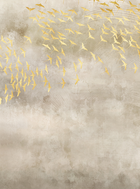 Фотообои флизелиновые на стену 3д GrandPik 52423 Лофт "Стая золотых птиц" (ШхВ), 200х270 см  #1