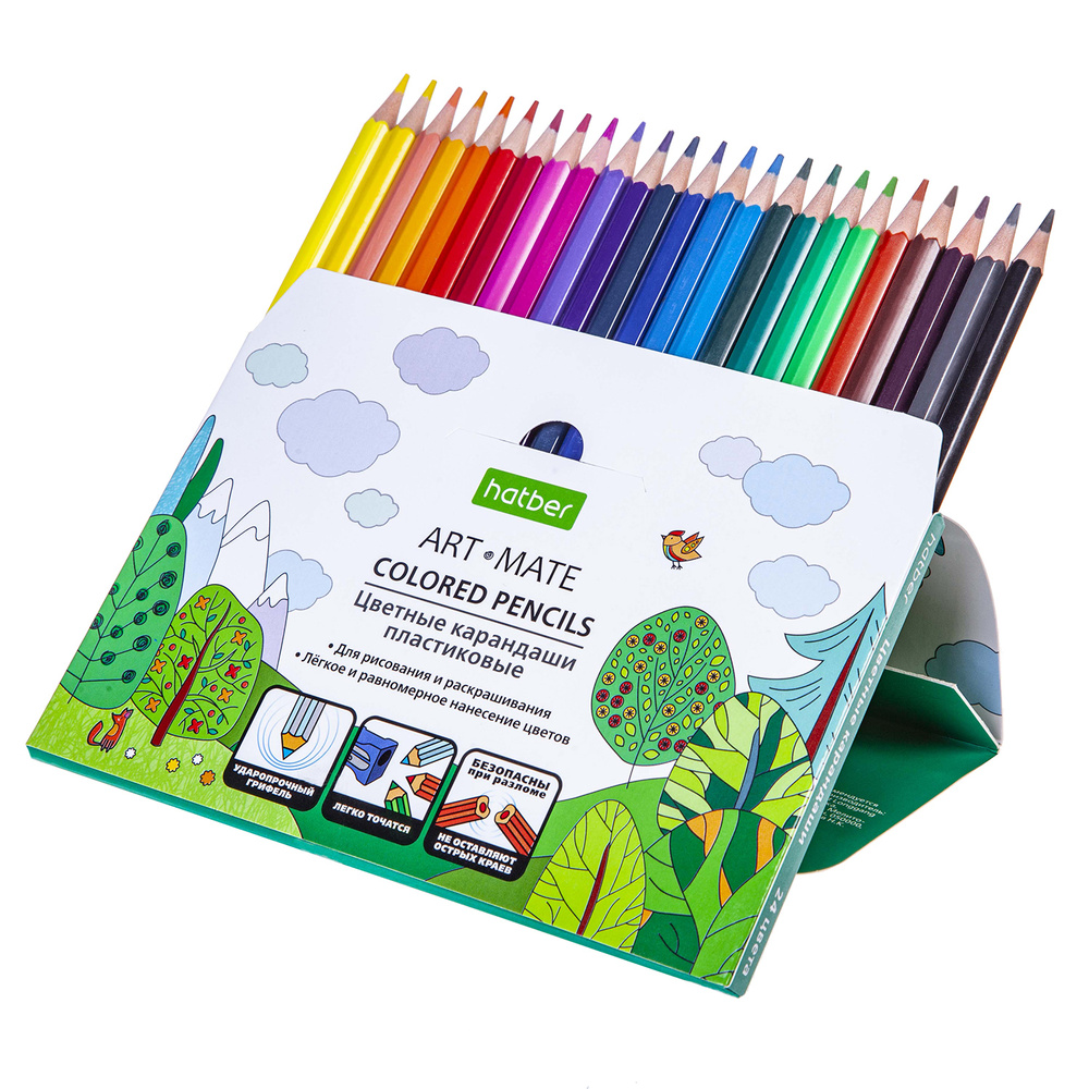 Набор цветных карандашей пластиковых Hatber eco 24 цвета с заточкой в картонной коробке с европодвесом #1