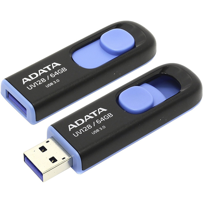 Флеш накопитель 64GB A-DATA UV128, USB 3.0, черный/синий #1