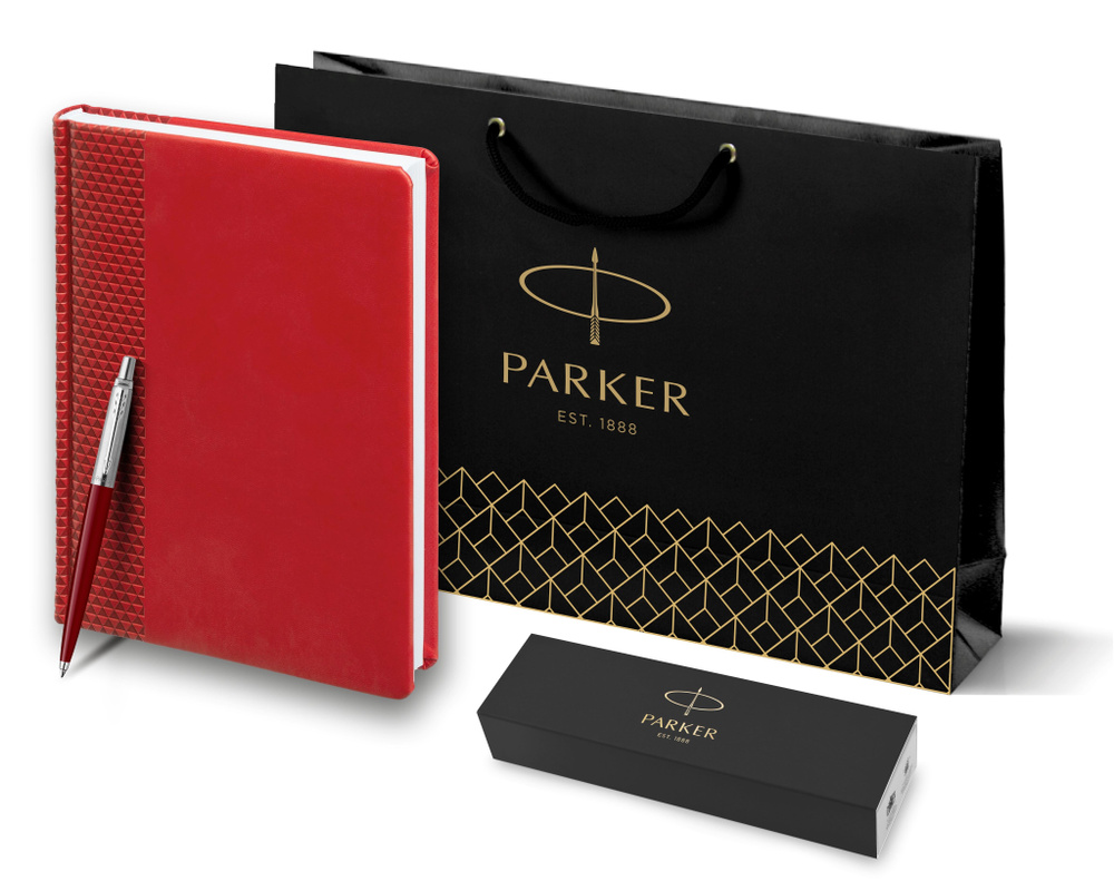 Подарочный набор: Шариковая ручка Parker Jotter K60, цвет: Red и красный недатированный ежедневник  #1