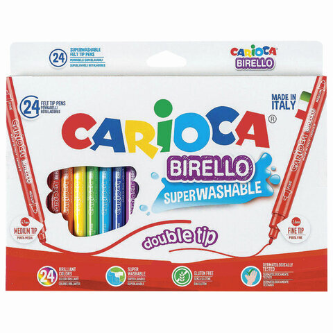 Фломастеры двухсторонние CARIOCA (Италия) "Birello", 24 цвета, суперсмываемые, 41521  #1