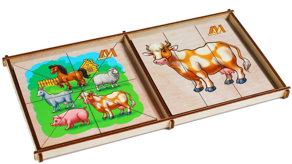 Деревянные пазлы "Сложи картинку. Домашние животные", пазлы из ...