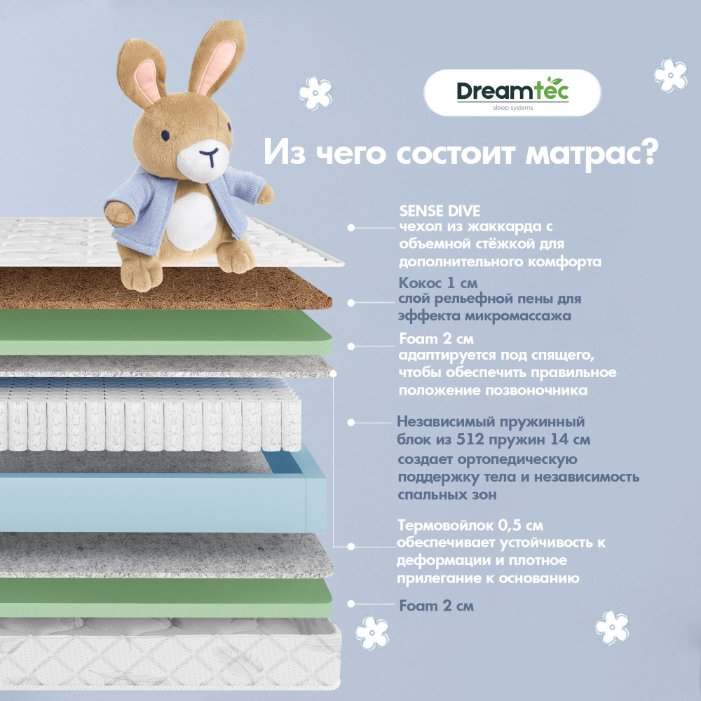 Dreamtec Матрас Spring Hypnos, Независимые пружины, 60х140 см #1