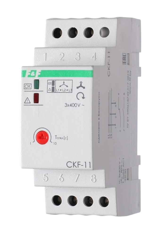 Реле контроля фаз для сетей с изолированной нейтралью CKF-11 монтаж на DIN-рейке 35мм; регулировка задержки #1