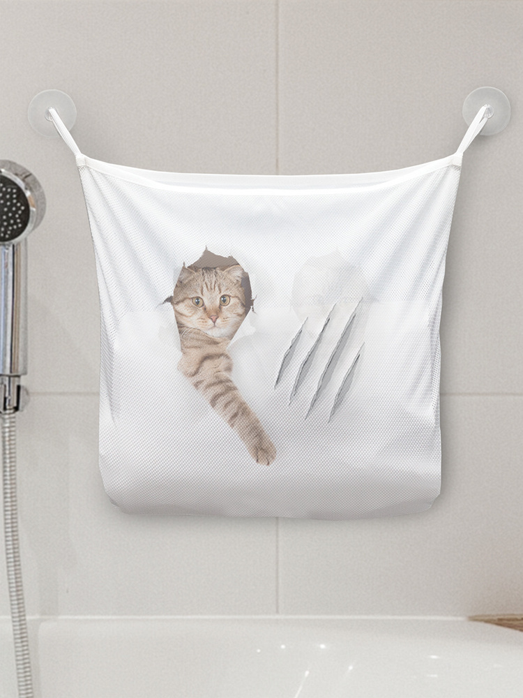 Органайзер для ванной - Сетка настенная на присосках для игрушек "Кот с царапиной", 39x33 см  #1