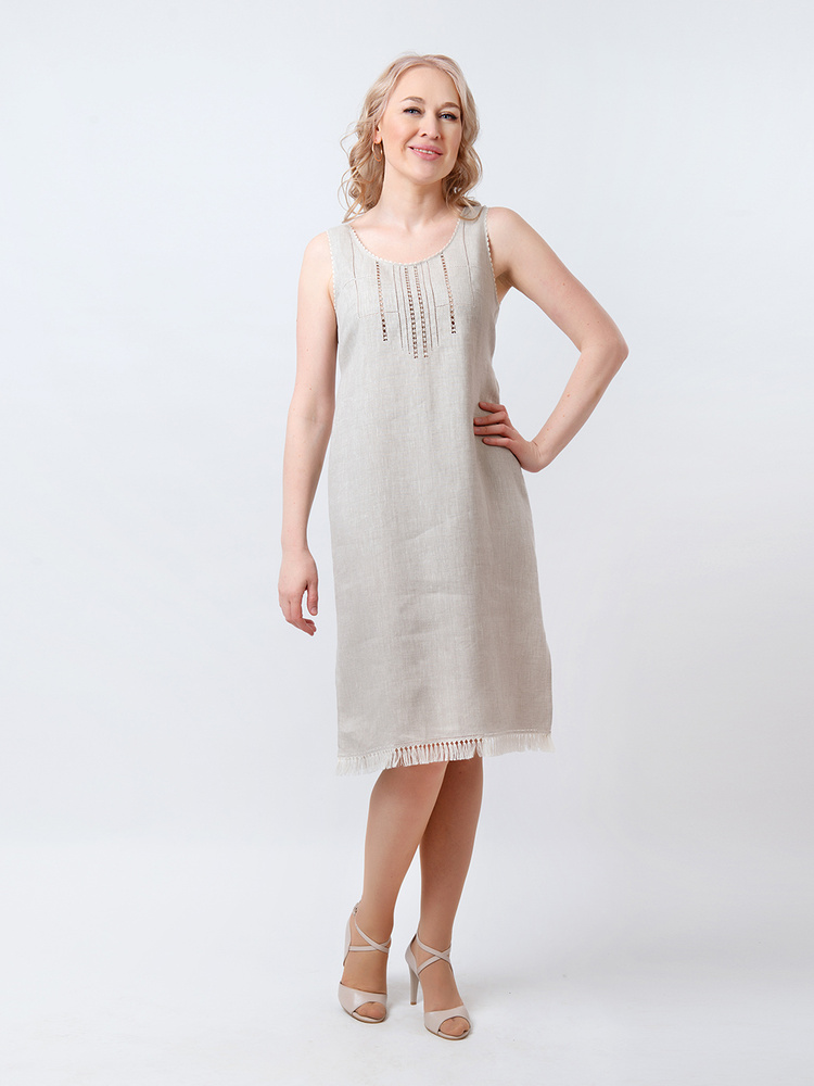 Платье длинное Натуральный лен / Нижегородский Гипюр / Подарок женщине ...