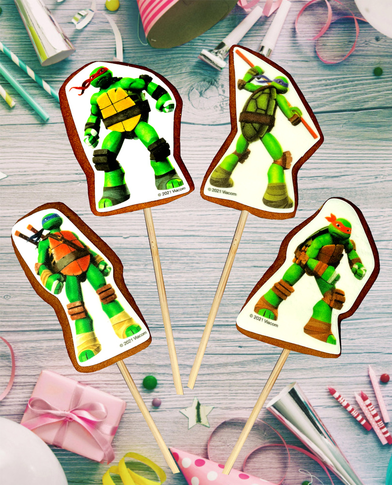 Комплект топперов на торт Черепашки Ниндзя. 4 пряника - купить с ...