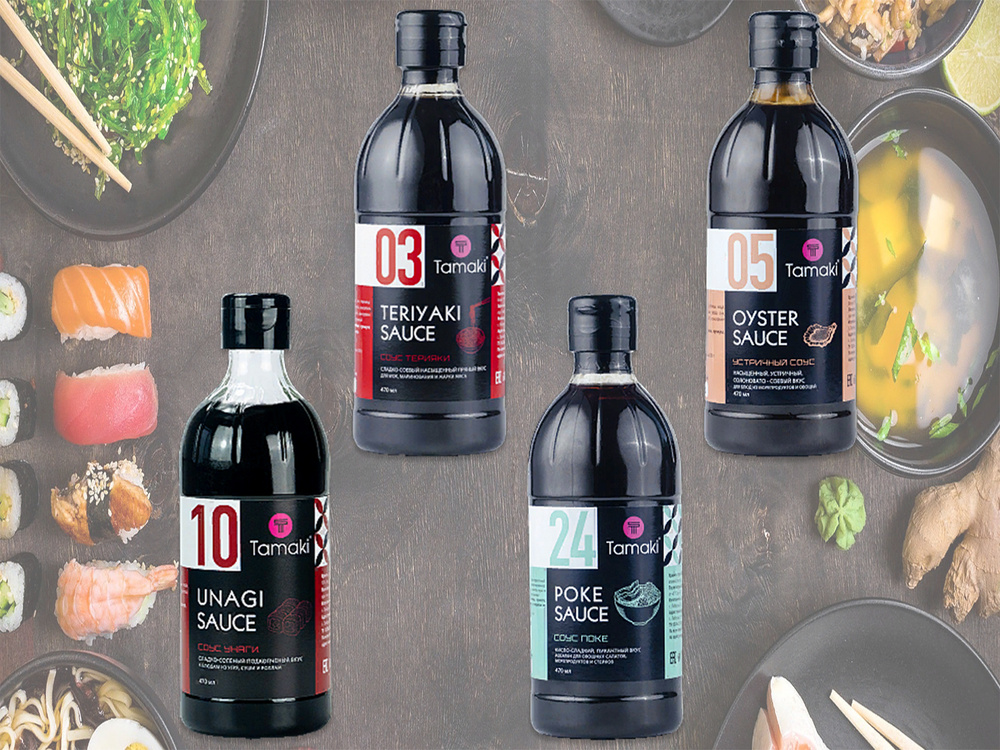 Соус набор из 4 соусов на основе соевого для японской и паназиатской ...