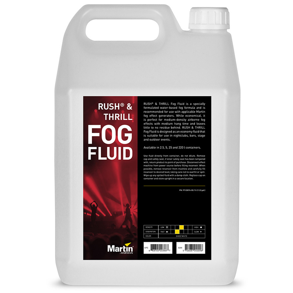 Жидкость для дым машины Martin RUSH THRILL Fog Fluid 5L (среднее  рассеивание). Специальная формула от Martin для чистого генератора дыма.  Низкий ...