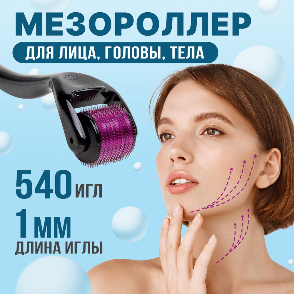 Мезороллер для лица 1 мм 540 титановых игл омолаживающий косметологический массажер дермароллер от морщин #1