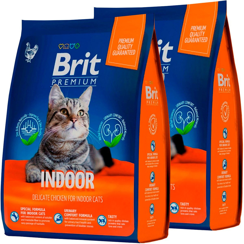 Сухой корм BRIT PREMIUM CAT INDOOR для взрослых кошек живущих дома с  курицей (0,4 + 0,4 кг) - купить с доставкой по выгодным ценам в  интернет-магазине OZON (696075083)