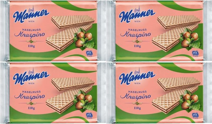 Вафли Manner Кнуспино с ореховым кремом, комплект: 4 упаковки по 110 г  #1