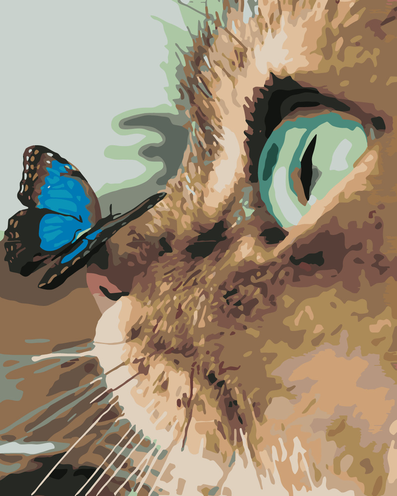 Картина по номерам New World «Зеленоглазая кошка среди бабочек»