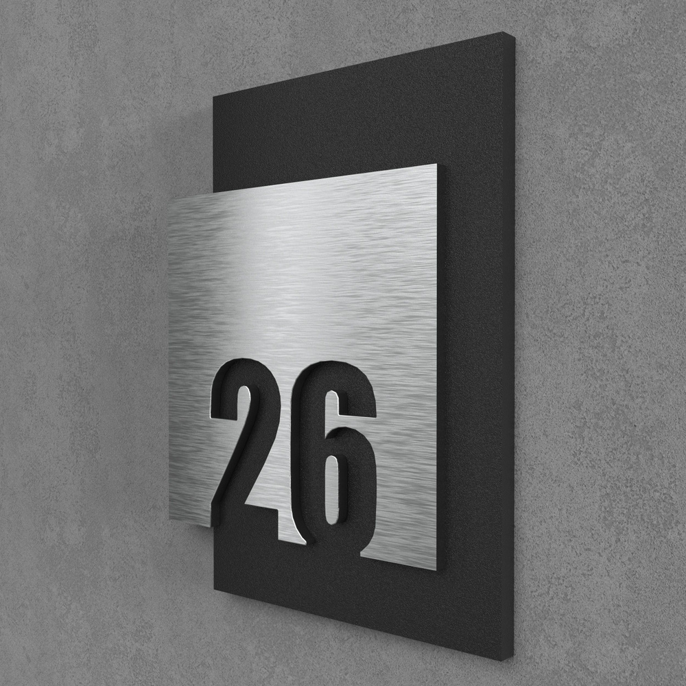 Цифры на дверь квартиры, табличка самоклеящаяся номер 26, 15х12см, царапанное серебро  #1