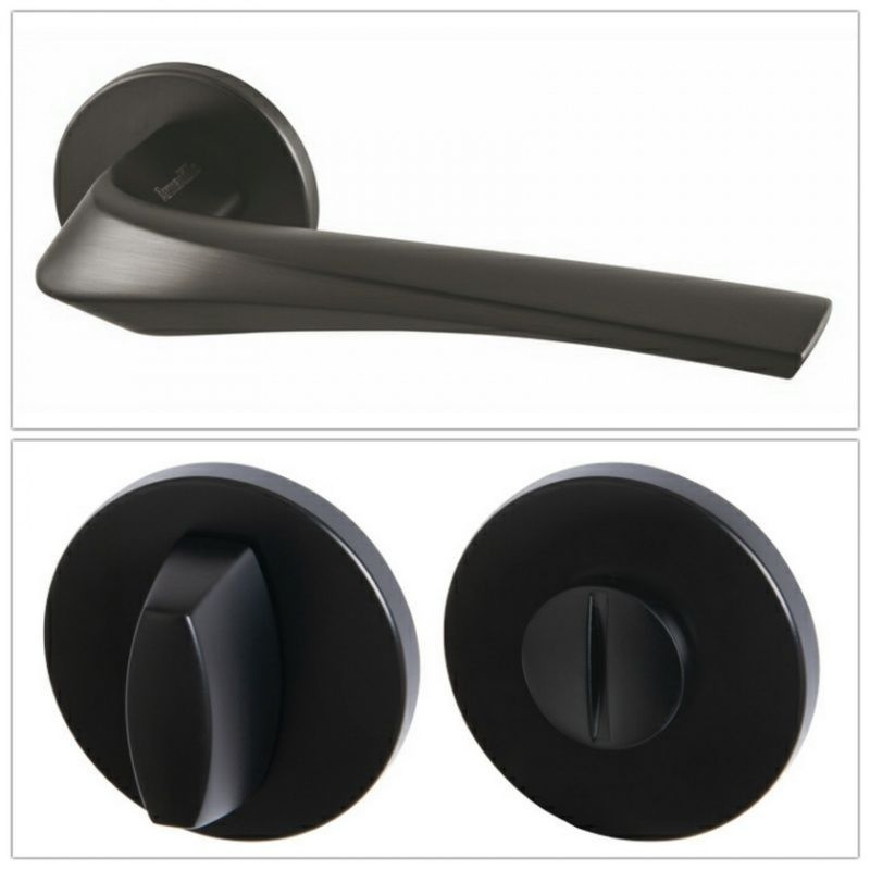 Комплект дверных ручек Armadillo FLAME_URS_BL-26_W, черный (ручка + завертка WC)  #1